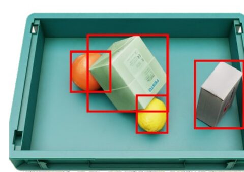 Detected objects in a bin and the order in which to grasp them